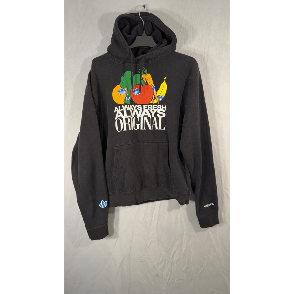 Adidas Originals Pullover Hoodie Men's Black TRUE Medium Always Fresh Print Logo